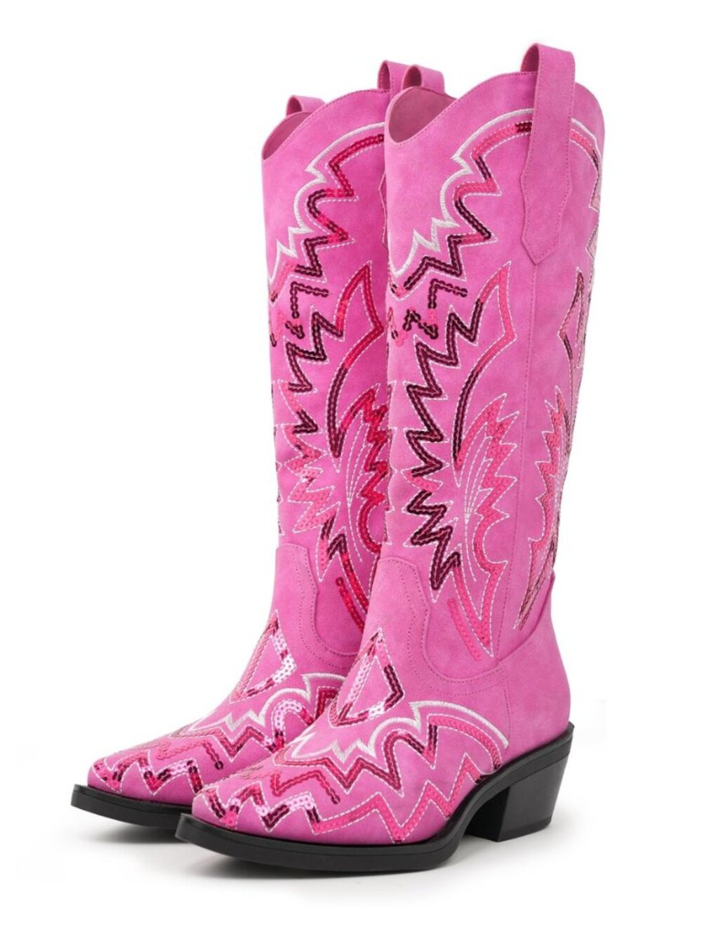 Cowboy Boots For Women Classic Sequin Embroidered Mid Calf Western Cowgirl Boots